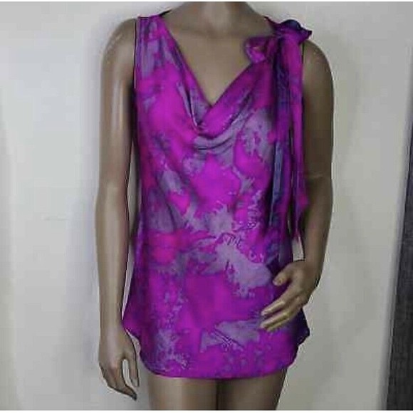 CAbi Top Size small Pink Purple Abstract Sleeveless Silk Blouse Career Dressy - Picture 1 of 15